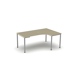 Freiformtisch NEVADA, B 1800 x T 1200/800 x H 740 mm, rund, Ahorn-Dekor/alusilber