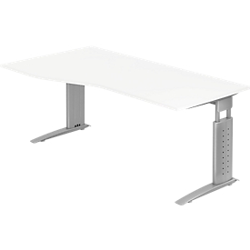 Freiformtisch TARVIS, B 1800 x T 800/1000 x H 680-860 mm, Gestell silber, weiß
