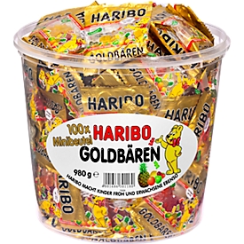 Fruchtgummi Haribo Goldbären, 100 Minibeutel in Dose, Gesamtgewicht 980 g