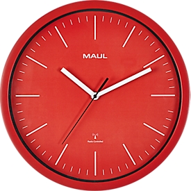 Funk Wanduhr Maul MAULjump, rund, für Innenräume, Minuten & Stundeneinheiten, ∅ 305 mm, Kunststoff & Mineralglas, rot-weiß, inkl. Batterie