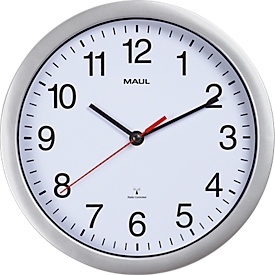 Funk Wanduhr MAULrun - rund - für Innenräume - arabische Zahlen - Minuten & Stundeneinheiten - ∅ 252 mm - Kunststoff & Mineralglas - silber-weiß-schwarz - inkl. Batterie