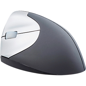 Funkmaus BakkerElkhuizen Handshake Mouse Wireless, f. Linkshänder, ergonomisch, 2 Tasten & Scrollrad, 400-3200 dpi, USB Nano-Receiver, schwarz-silber
