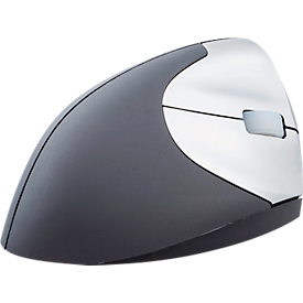 Funkmaus BakkerElkhuizen Handshake Mouse Wireless, f. Rechtshänder, ergonomisch, 2 Tasten & Scrollrad, 400-3200 dpi, USB Nano-Receiver, schwarz-silber