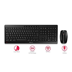 Funktastatur mit Maus CHERRY STREAM DESKTOP, extraleise QWERTZ-Tastatur, Maus mit 6 Tasten & Scrollrad, 1000-2400 dpi, bis 10 m, USB-Empfänger, schwarz