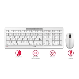 Funktastatur mit Maus CHERRY STREAM DESKTOP, extraleise QWERTZ-Tastatur, Maus mit 6 Tasten & Scrollrad, 1000-2400 dpi, bis 10 m, USB-Empfänger, weiß