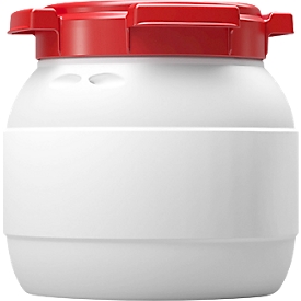 Fût à col large, volume 3,6 l, avec couvercle à visser / poignée encastrée / large champ d'étiquettes, étanche, empilable, Ø 198 x H 175 mm, HDPE, rouge naturel