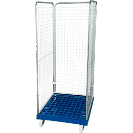 Gaascontainer 3-zijdig, 1600 bruikbare hoogte op kunststof rolcontainer, gentiaanblauw RAL 5010