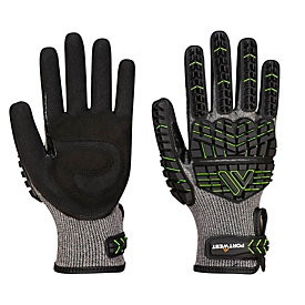 Gant de protection Portwest VHR15, niveau de protection contre les coupures F, compatible avec les écrans tactiles, mousse nitrile/TPR, XXL, noir-vert, 1 paire