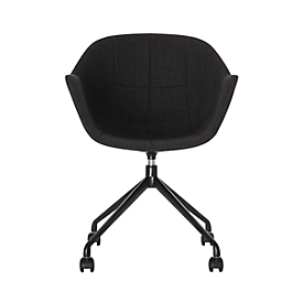 Gant kuipstoel, B 620 x D 575 x H 850 mm, 360° draaibaar, wielen, gestoffeerd, polypropeen & gelakt staal, antistatisch/zwart