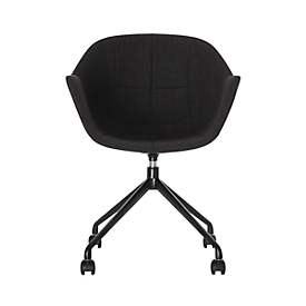 Gant shell stoel, B 620 x D 575 x H 850 mm, 360° draaibaar, wielen, gestoffeerd, polypropyleen & gelakt staal, antistatisch/zwart