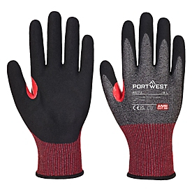 Gants de protection Portwest CS Cut F18, étiquette réfléchissante, respirants, résistants aux coupures, compatibles avec les écrans tactiles, mousse de nitrile, XS, noir, 1 paire