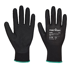Gants de protection Portwest Dermi-Grip NPR15, enduction nitrile sable/polyester, S, noir, 1 paire