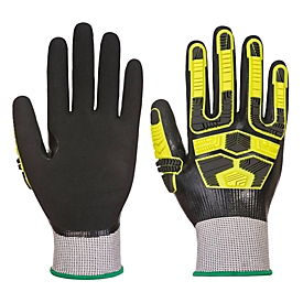 Gants de protection Portwest HR Cut, protection contre les coupures niveau D, étanche, pastilles TPR, compatible avec les écrans tactiles, revêtement nitrile, L, gris-noir, 1 paire