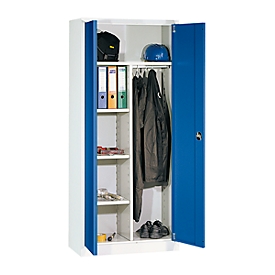 Garderobenschrank, mit Mitteltrennwand, lichtgrau/enzianblau