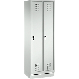 Garderobenspind Evolo S 3000, mit Sockel, 2 Abteile, Sicherheitsdrehriegelverschluss, lichtgrau RAL 7035/lichtgrau RAL 7035