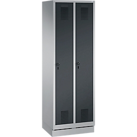 Garderobenspind Evolo S 3000, mit Sockel, 2 Abteile, Sicherheitsdrehriegelverschluss, weissaluminium RAL 9006/anthrazit RAL 7016