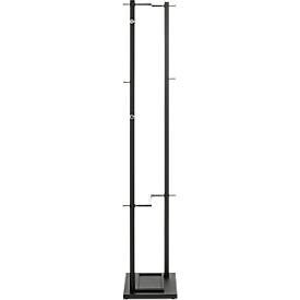 Garderobenständer HAKU, 10 Knöpfe mit jeweils 5 kg Tragkraft, Schirmhalterung, B 400 x T 300 x H 1750 mm, Stahlrohr pulverbeschichtet/Metall, chrom-schwarz