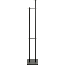 Garderobenständer HAKU, 14 Knöpfe mit jeweils 5 kg Tragkraft, Fußplatte, B 420 x T 300 x H 1750 mm, Stahlrohr pulverbeschichtet/Metall, chrom-schwarz