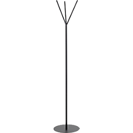 Garderobenständer HAKU, 3 Haken, Gesamttragkraft 25 kg, Fußplatte, Ø 350 x H 1730 mm, Stahlrohr pulverbeschichtet/Metall, schwarz