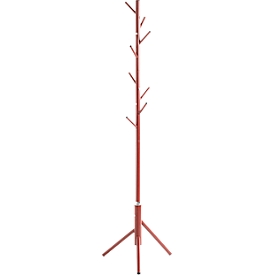 Garderobenständer HAKU, 8 Haken mit jeweils 5 kg Tragkraft, Ø 480 x H 1730 mm, Stahlrohr lackiert, rot