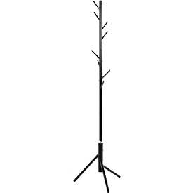 Garderobenständer HAKU, 8 Haken mit jeweils 5 kg Tragkraft, Ø 480 x H 1730 mm, Stahlrohr lackiert, schwarz