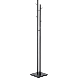 Garderobenständer HAKU, 8 Haken mit jeweils 5 kg Tragkraft, Fußplatte, B 290 x T 290 x H 1760 mm, Stahlrohr pulverbeschichtet/Metall, schwarz
