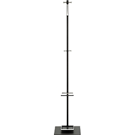 Garderobenständer HAKU, 8 Knöpfe mit jeweils 5 kg Tragkraft, Schirmhalterung, B 350 x T 410 x H 1750 mm, Stahlrohr pulverbeschichtet/Metall, chrom-schwarz
