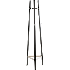 Garderobenständer HAKU, 9 Haken mit jeweils 5 kg Tragkraft, B 470 x T 470 x H 1770 mm, Stahlrohr pulverbeschichtet/Metall, chrom-schwarz