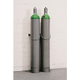 Gasflaschen-Wandhalterung, Stahl, B 560 x T 175 x H 60 mm, 2 Flaschen Ø 230 mm, mit Kettensicherung