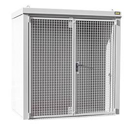 Gasflaschencontainer BAUER GFC-B M1, B 1175 x T 2120 x H 2265, für 28 Gasflaschen, feuerbeständig, abschließbar, weiß
