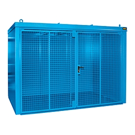 Gasflaschencontainer BAUER GFC-B M4, B 1570 x T 3120 x H 2295, für 60 Gasflaschen, feuerbeständig, abschliessbar, blau