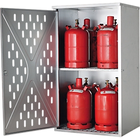 Gasflaschenschrank LG.2845 asecos, für 4 x 33/10 x 11/18 x 5 kg, 1-wandig, für Außen, abschließbar, B 840 x T 690 x H 1500 mm, Stahl