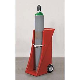 Gasflaschenwagen, Polyethylen, B 495 x T 627 x H 1110 mm, bis 80 kg, 1 Flasche Ø 320 mm, Zurrband zur Flaschensicherung