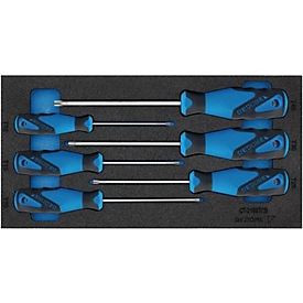Gedore gereedschapsbak 1500 CT1-2163 TX, 1/3 module, incl. schroevendraaier-assortiment, 6 st, B 157,5 x D 310 x H 35 mm, schuimrubber, zwart/blauw