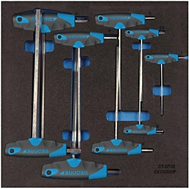Gedore tool tray 1500 CT2-DT 2142, 2/3 module, incl. offset screwdriver assortment, 9 pcs., W 315 x D 310 x H 35 mm, foam, black/blue
