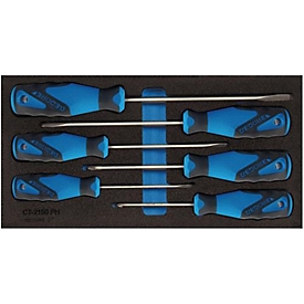 Gedore Werkzeugeinlage 1500 CT1-2150 PZ, 1/3 Modul, inkl. Schraubendrehersortiment, 6-tlg., B 157,5 x T 310 x H 35 mm, Schaumstoff, schwarz/blau