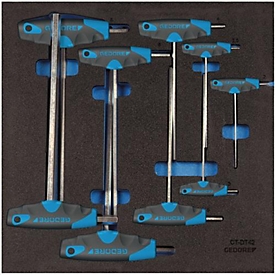 Gedore Werkzeugeinlage 1500 CT2-DT 2142, 2/3 Modul, inkl. Winkelschraubendrehersortiment, 9-tlg., B 315 x T 310 x H 35 mm, Schaumstoff, schwarz/blau