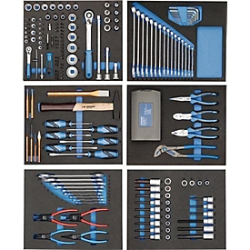 Gedore Werkzeugeinlage TS-190, 2/3 Modul, inkl. Werkzeugsortiment, 190-tlg., B 157,5 x T 310 x H 35 mm, Schaumstoff, schwarz/blau