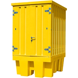 Gefahrstoffdepot für einen 1000-l-IBC, Stahl, gelb, m. Flügeltüren, B 1425 x T 1840 x H 2405 mm
