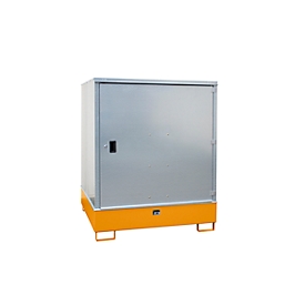 Gefahrstoffschrank BAUER GS-3, Stahlblech, unterfahrbar, für 4 x 200 l Fässer, B 1475 x T 1460 x  H 1805 mm, orange