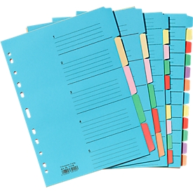 Gekleurde kartonnen indexbladen, per stuk, voor A4-formaat, 5 vakken,