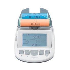 Geldweegschaal ratiotec® RS 1000, voor munten en bankbiljetten, EUR/GBP/CHF, optel- en afdrukfunctie, USB, L 190 x B 129 x H 108 mm, grijs