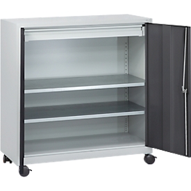 Gereedschapskast, met 4 wielen, 2 legplanken & 1 lade, cilinderslot, B 1000 x D 500 x H 1000 mm, plaatstaal, lichtgrijs/antraciet