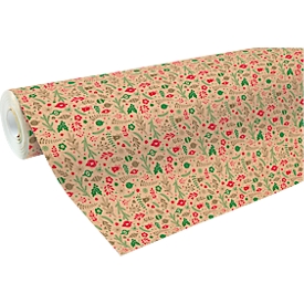 Geschenkpapier Clairefontaine Weihnachtsdekorationen, 1 Rolle mit L 50 m x B 700 mm, 1-seitig bedruckt, Kraftpapier, braun-rot