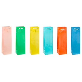 Geschenktas voor flessen "trendkleuren", met draagkoord &amp; etiket, B 100 x D 90 x H 330 mm, PP-folie, 12 stuks geassorteerde kleuren