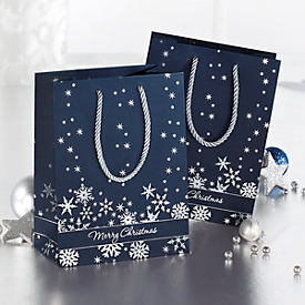 Geschenkzak Silver Snowflakes, 175 x 230 x 100 mm, 3 stuks