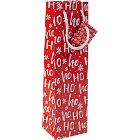 Geschenkzakjes Kerstmis Sigel, voor flessen, draagkoorden & geschenkkaartjes, 100 x 350 x 80 mm, papier met belettering & glansvernis, rood, 5 st.