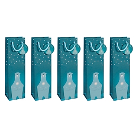 Gift bag Christmas Sigel 'Polar Bear', for bottles, 5 pieces, W 100 x D 80 x H 350 mm, paper, petrol