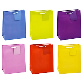 Gift bag "Trend colours", format A5, with carrying cord &amp; label, W 180 x D 100 x H 230 mm, PP film, 12 pieces assorted colours