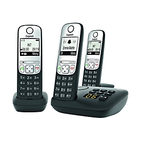 Gigaset A690A Trio - Schnurlostelefon - Anrufbeantworter mit Rufnummernanzeige - ECO DECTGAP - Schwarz + 2 zusätzliche Handsets